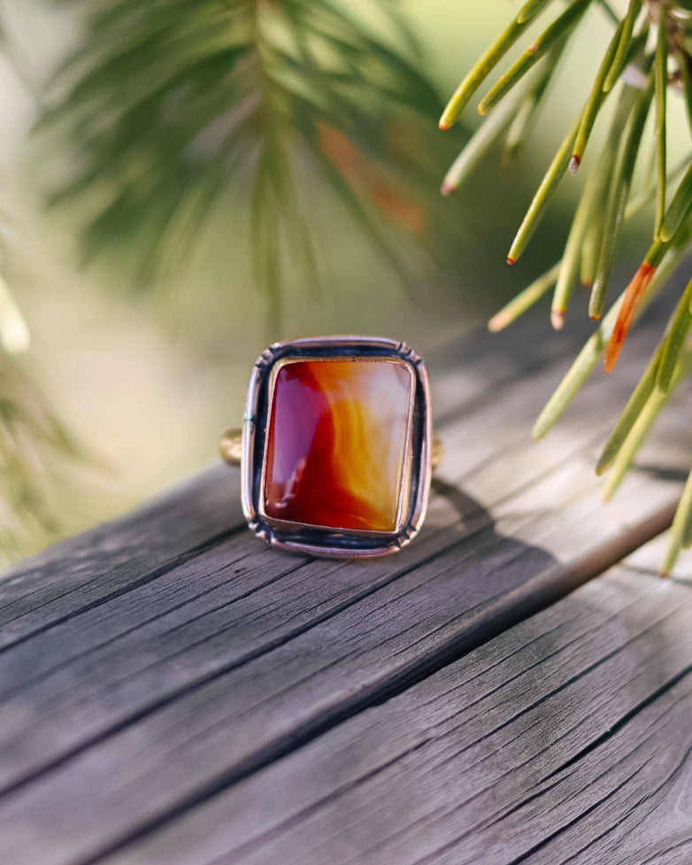 Montana Agate Sunrise Ring || 6.25 || 14K gold fill