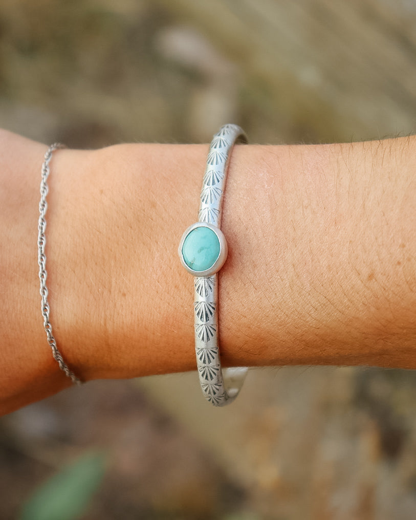 Emerald Valley Turquoise Shell Stamped Cuff