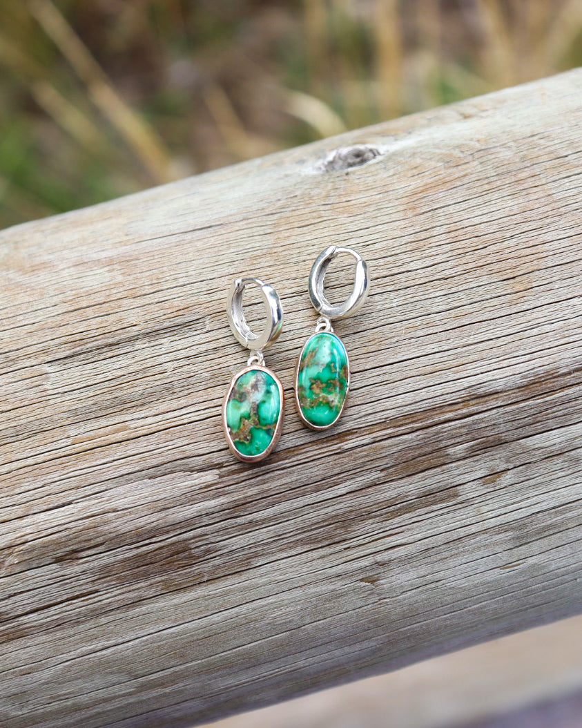 Sonoran Gold Turquoise Huggies || Mixed Metal