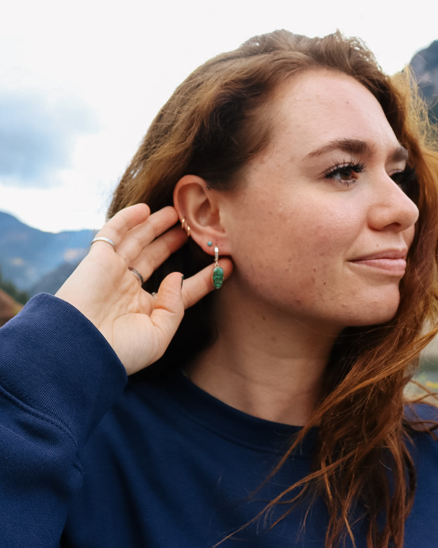 Sonoran Gold Turquoise Huggies || Mixed Metal