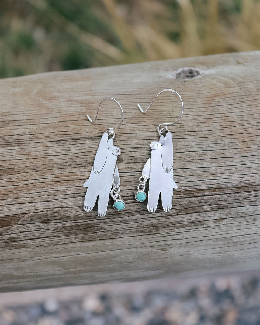 Standing Doodle Bear Earrings || Lone Mountain Turquoise