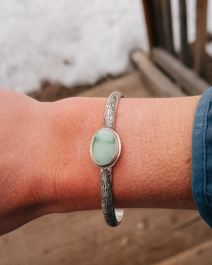 Emerald Valley Turquoise || Shell Stamped Cuff || 6''