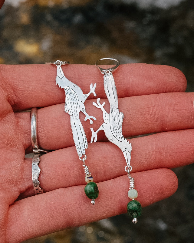 Road Runner Earrings || Sonoran Turquoise/ Sterling Opal Beads