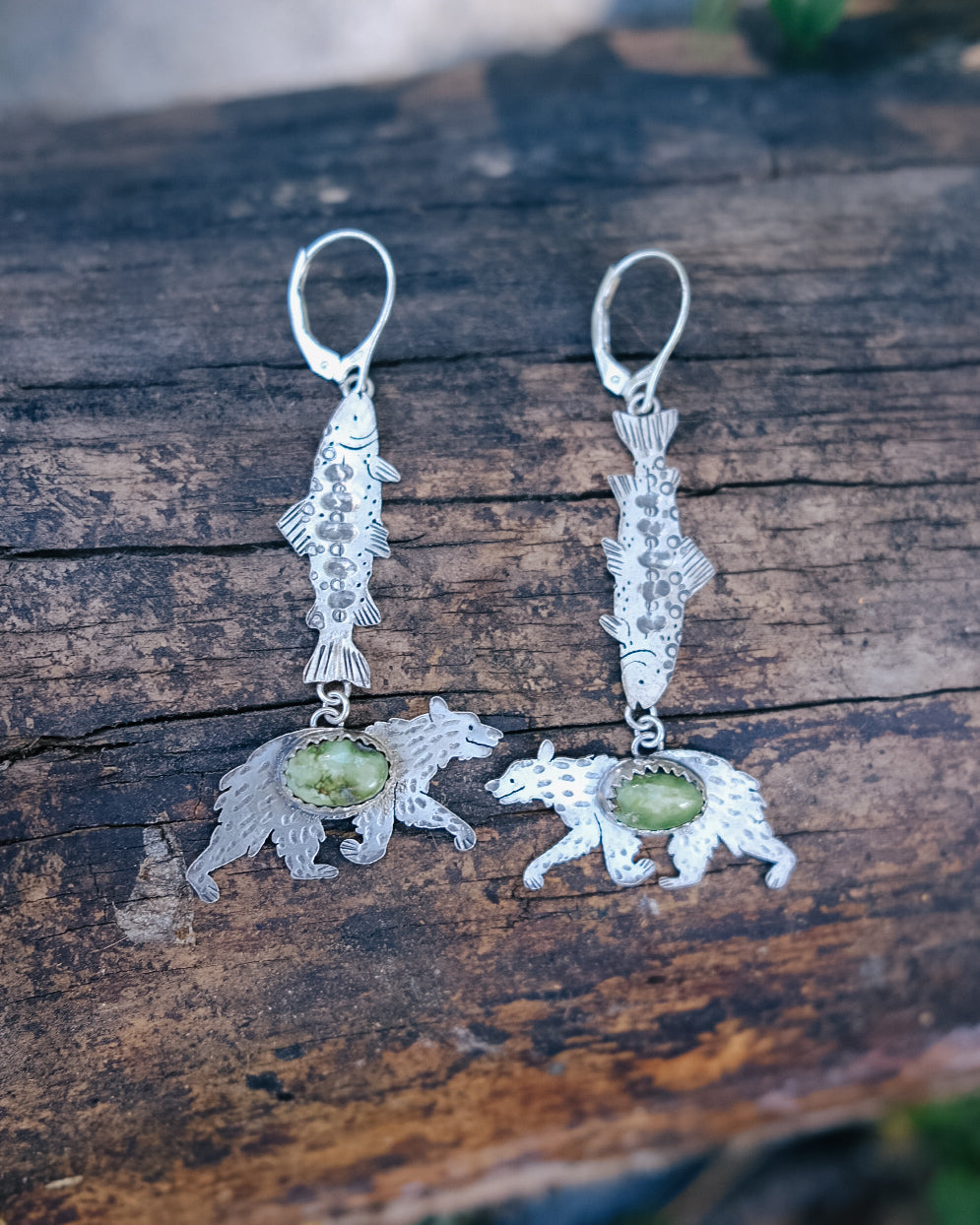 Tahoe Trout & Happy bear Earrings || Sonoran Gold Turquoise