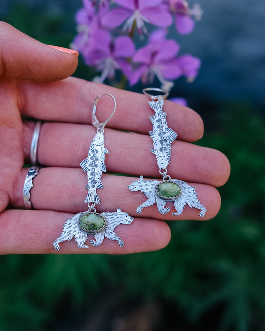Tahoe Trout & Happy bear Earrings || Sonoran Gold Turquoise