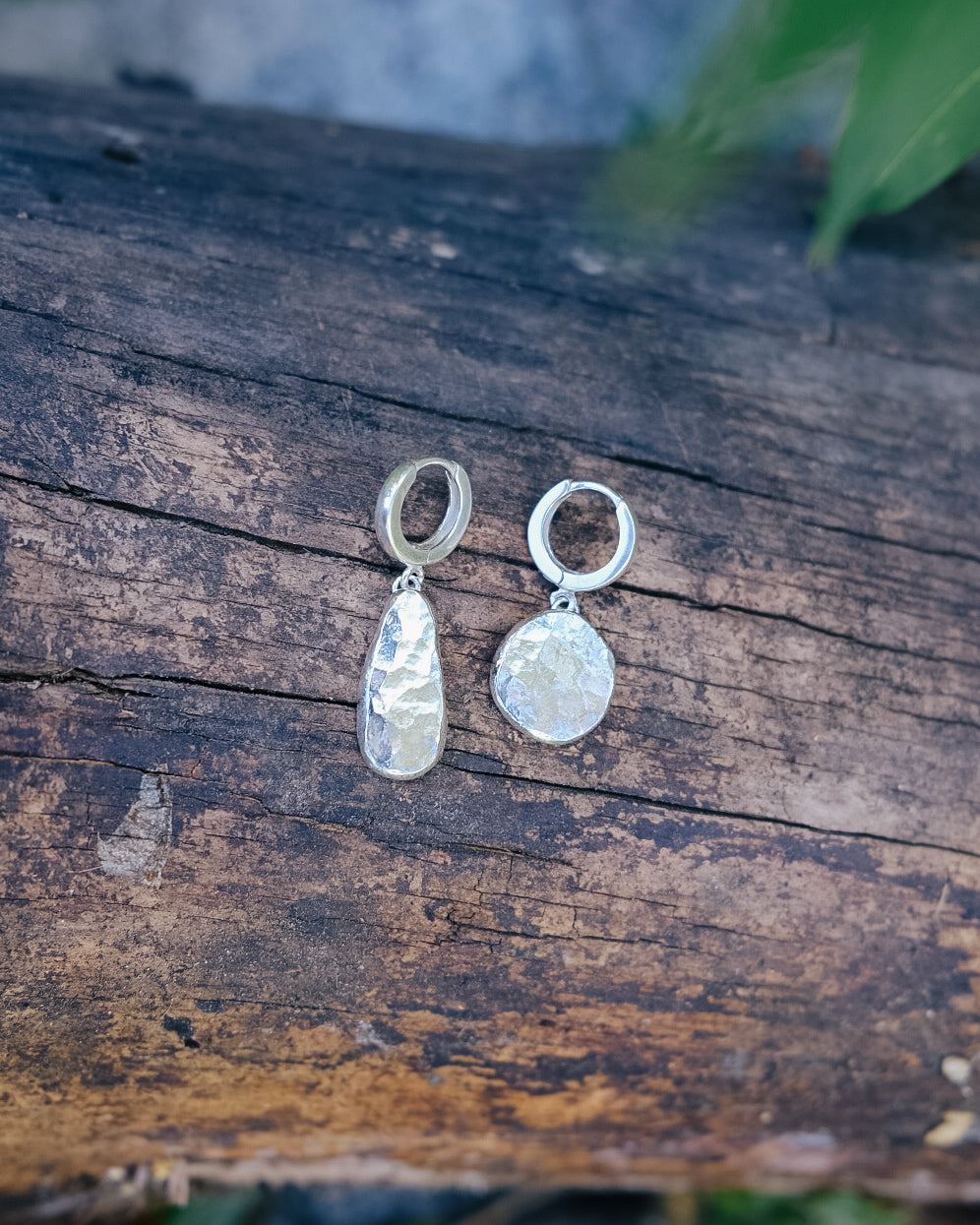 Reclaimed Silver Pebble Huggies