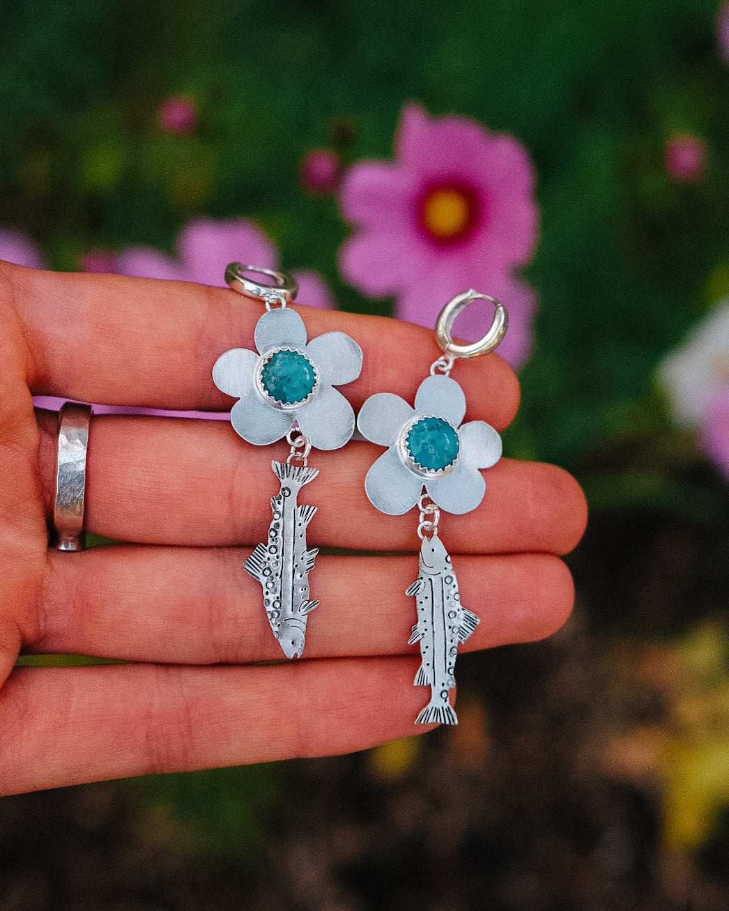 Funky Flowers + Tahoe Trout || Turquoise Earrings