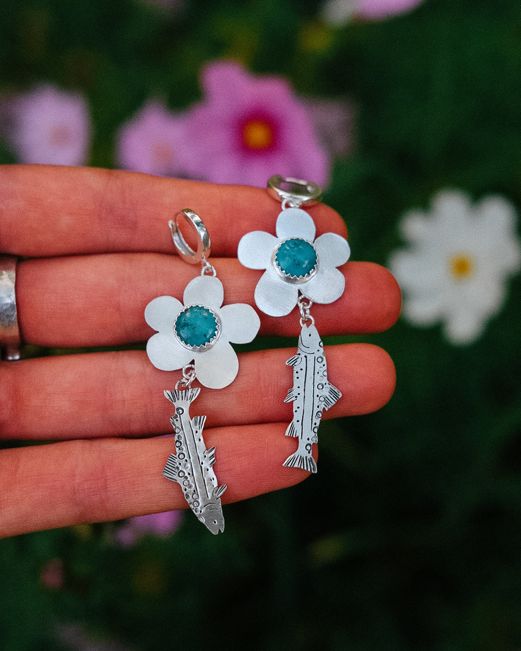 Funky Flowers + Tahoe Trout || Turquoise Earrings