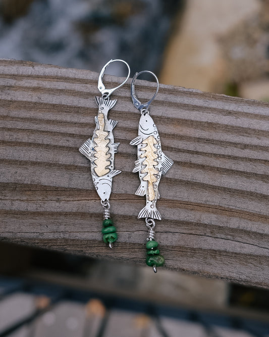 Tahoe Trout Earrings || Doodle Pine's || Sonoran Gold Turquoise Beads