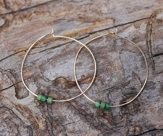 14K gold Fill Hoops || Emerald Valley Turquoise || 4mm