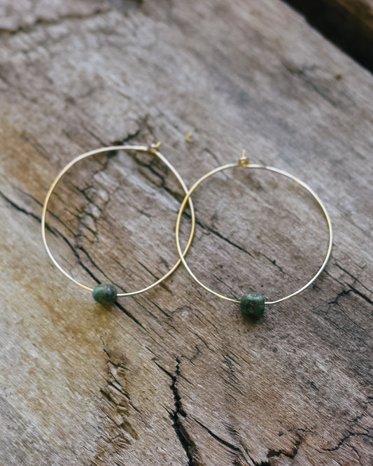 14K gold Hoops|| Sonoran Gold Turquoise || 4mm