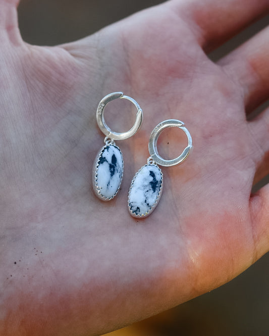 White Buffalo Turquoise Huggie Hoop Earrings