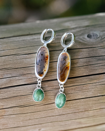 Montana Agate | Emerald Valley Turquoise || Trout Huggie Hoop Earrings