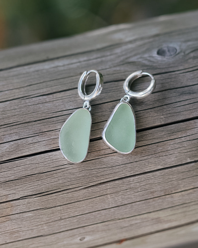 Aqua Sea-Glass Huggie Hoop Earrings