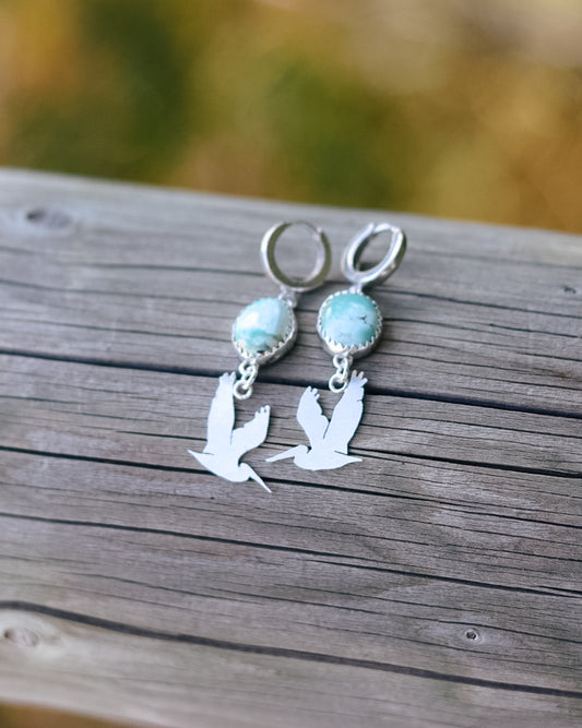 Cario Turquoise || Pelican Huggie Hoop Earrings