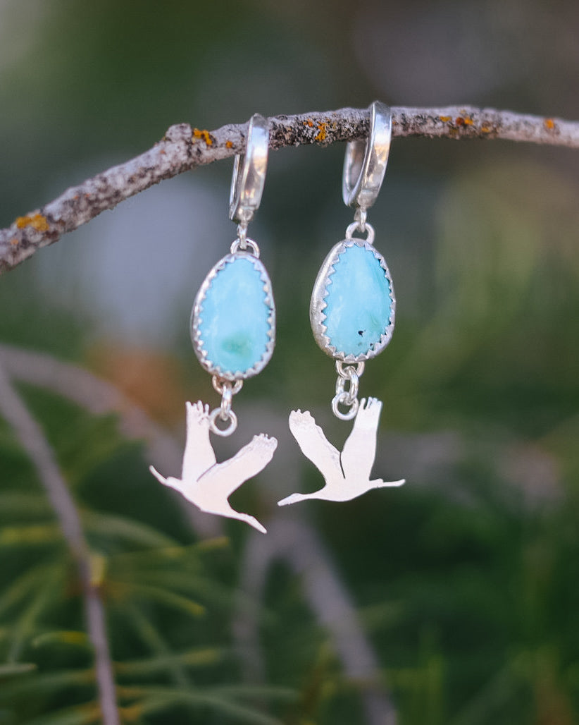 Cario Turquoise || Sandhill Crane Huggie Hoop Earrings