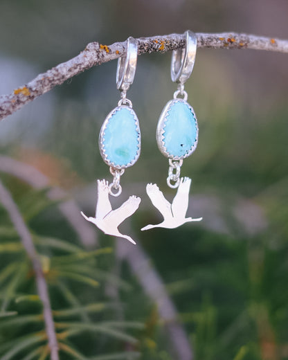 Cario Turquoise || Sandhill Crane Huggie Hoop Earrings