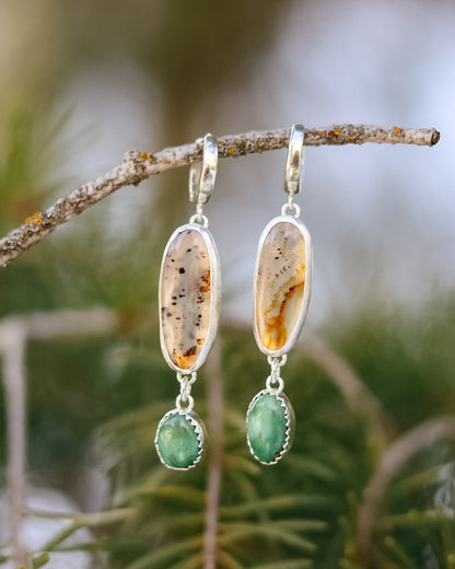 Montana Agate | Emerald Valley Turquoise || Trout Huggie Hoop Earrings