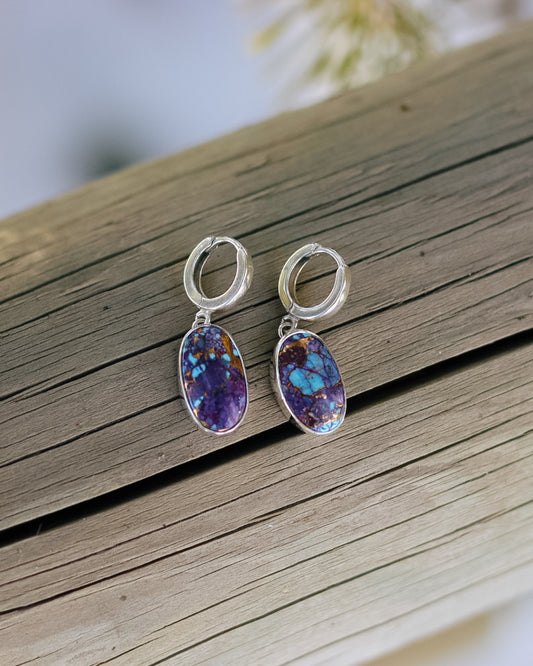 Purple Mojave Turquoise Huggie Hoop Earrings