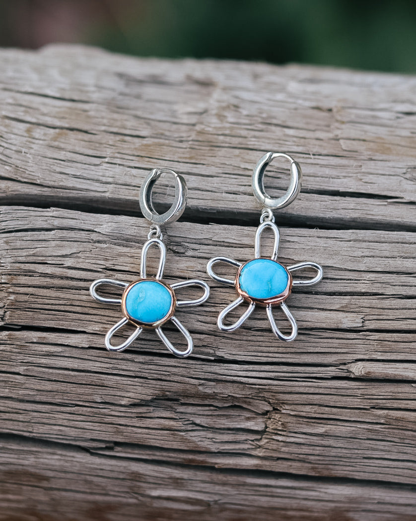 Funky Floral Huggies || Blue Bird Turquoise || Mixed Metal