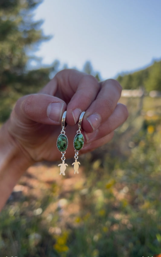 Sonoran Gold Turquoise Sea Turtle Huggie Hoop Earrings