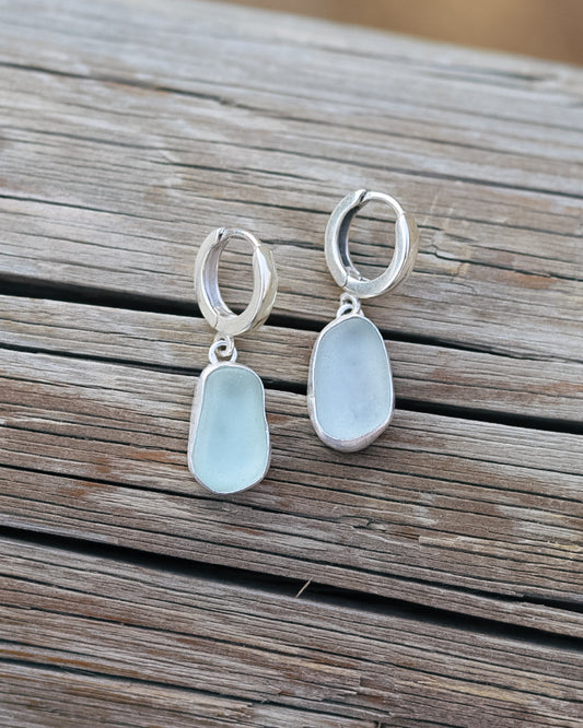 Aqua Sea Glass Huggies