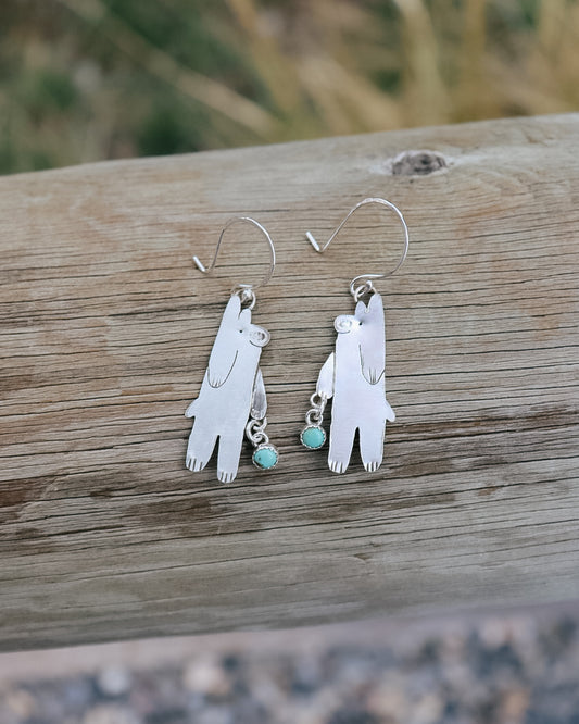 Standing Doodle Bear Earrings || Lone Mountain Turquoise