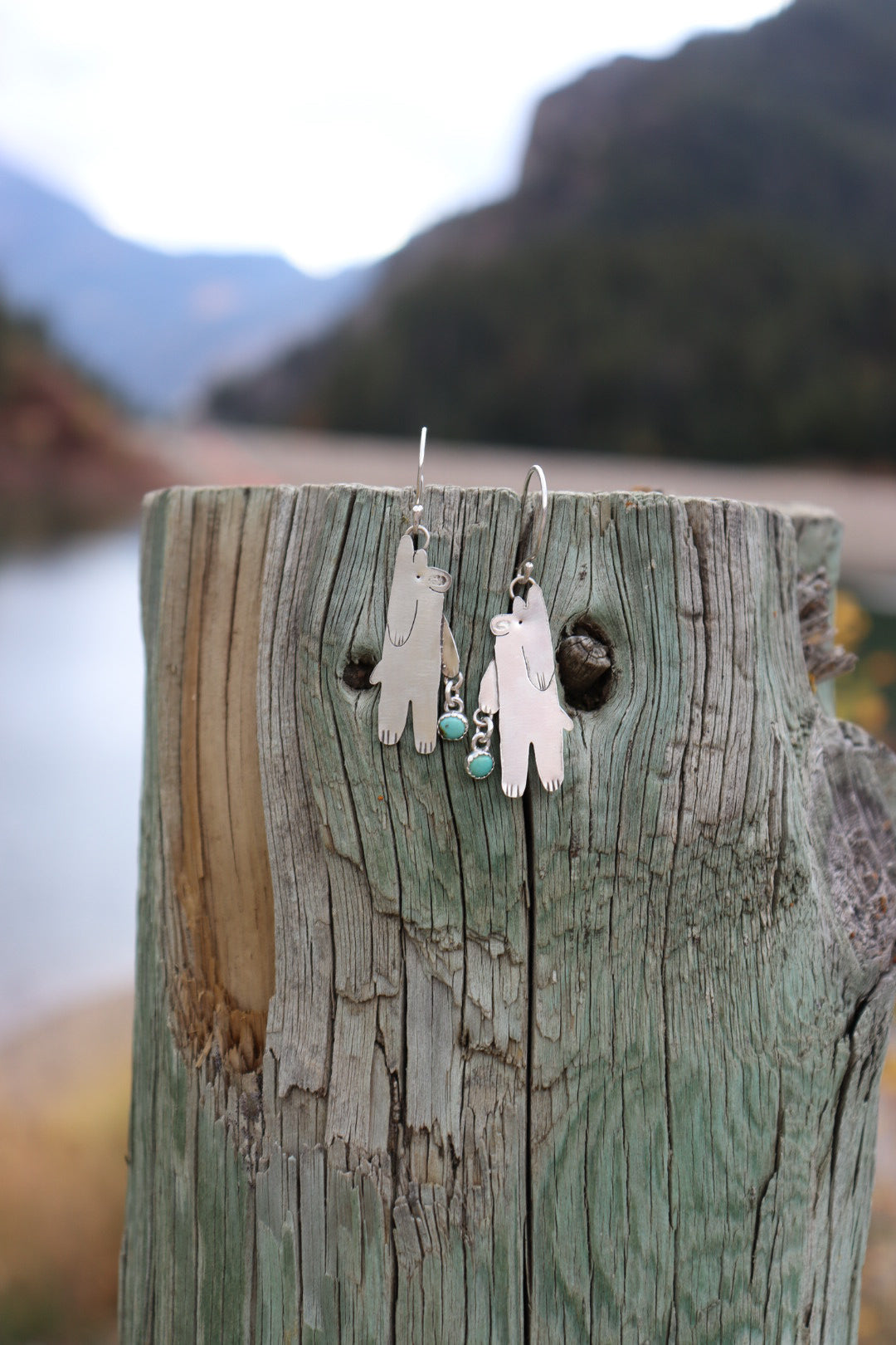 Standing Doodle Bear Earrings || Lone Mountain Turquoise