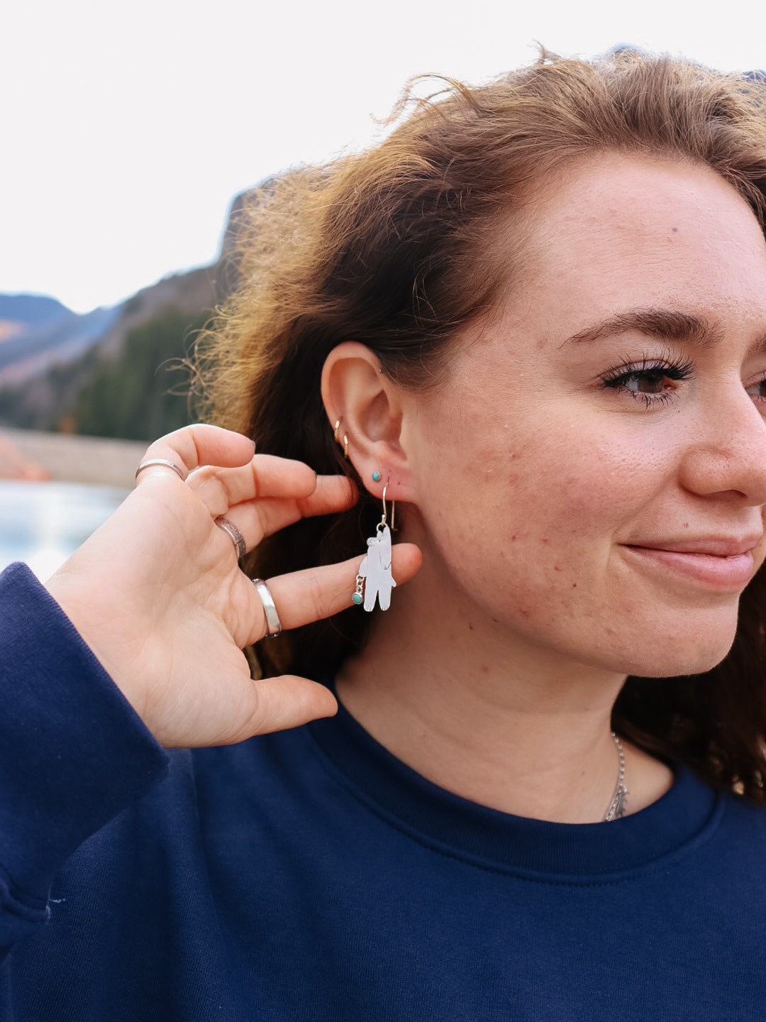 Standing Doodle Bear Earrings || Lone Mountain Turquoise