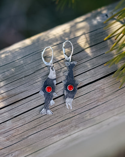 Kokanee Salmon Earrings || Red Coral