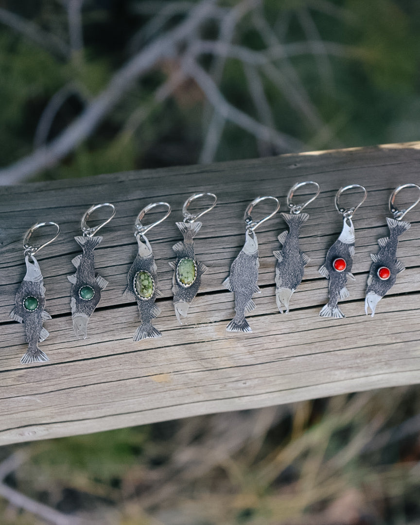 Kokanee Salmon Earrings || Dark Green Turquoise