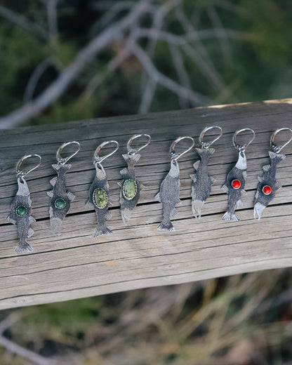 Kokanee Salmon Earrings || Dark Green Turquoise