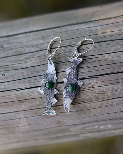 Kokanee Salmon Earrings || Dark Green Turquoise