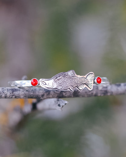 Kokanee Salmon Cuff || Red Coral || Ripple || 5.5''
